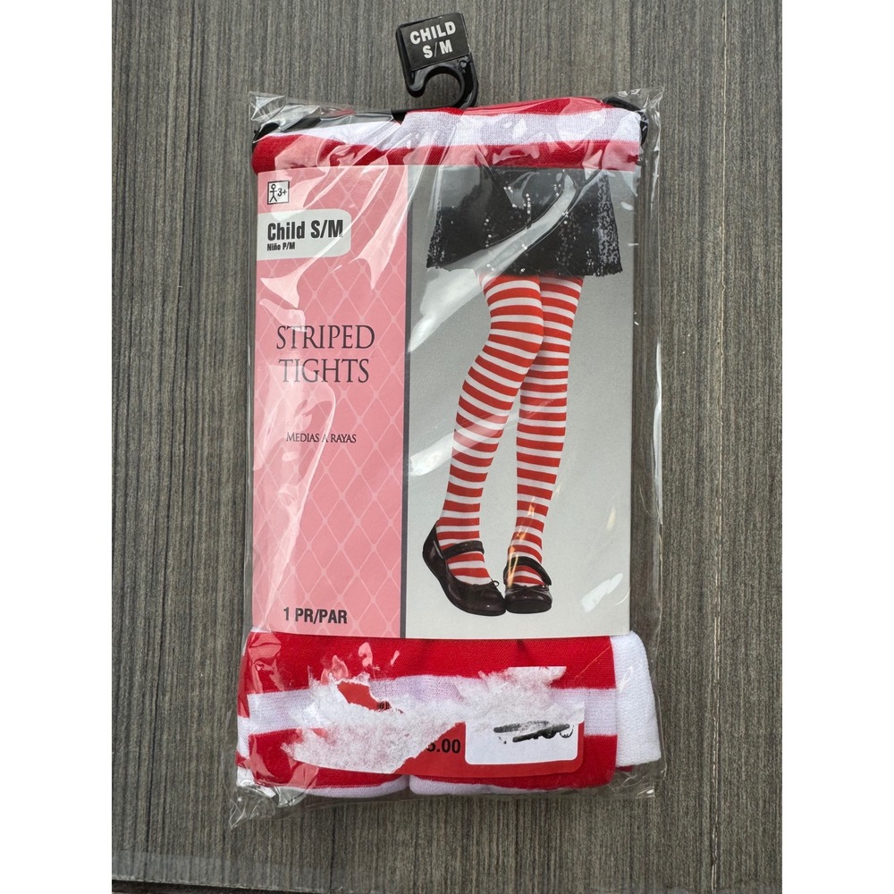 Amscan Child SM Red White Striped Tights Kids Costume Hosiery 844815 Up to 65lbs